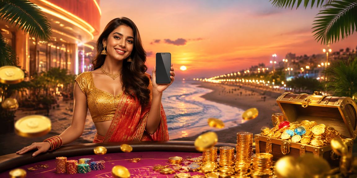 Peaceful Chennai beach with casino app user